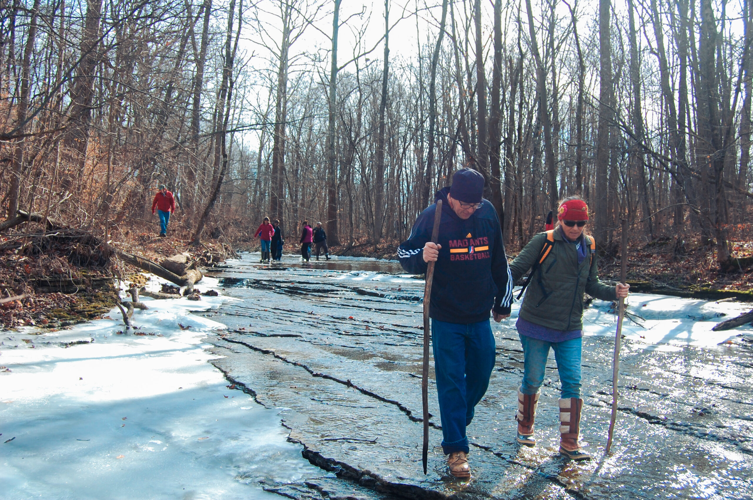 a couple hikes on the icy rocks located along the banks of Ross Run at Hathaway nature preserve.